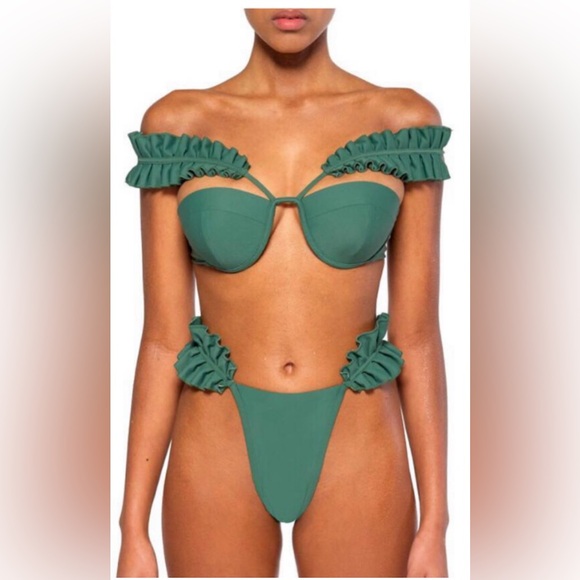 NWT Andrea Iyamah Salama Women’s Ruffled High Cut Swimsuit Sz Large - Picture 4 of 8